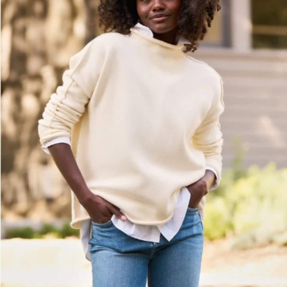 Frank & Eileen Monterey Rolled Funnel Neck Sweater in Cream
